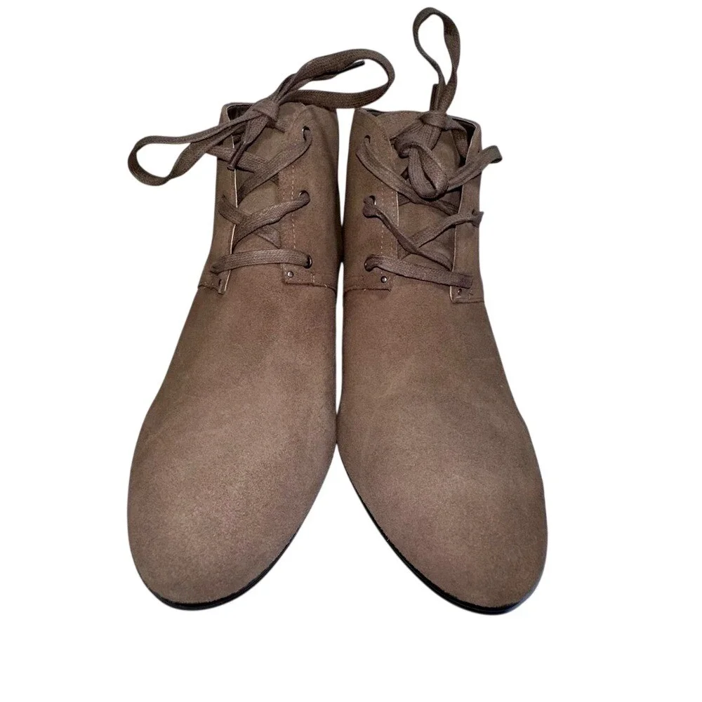 LAUREN RALPH LAUREN Women's‎ Tan Tamia Suede Ankle Boots 8.5 Wedge Heel Lace-Up